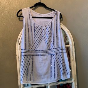 Coldwater Creek grey tank with navy sequins.